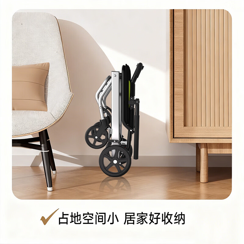 迪护轮椅折叠老人轻便旅行手推车专用出行 超轻便小型便携式可上飞机  01碳钢*8寸实心轮*牛津坐垫