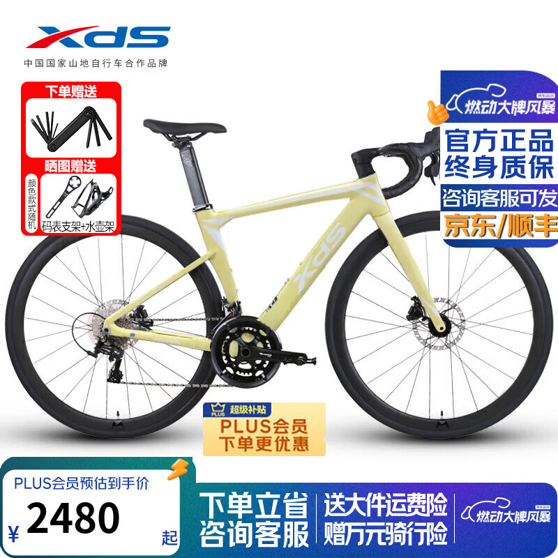 喜德盛（xds）公路自行车AD350单盘12速碳叉碳座杆油碟桶轴功率计进阶车 小鸡黄-24款 【90装】 570mm (身高195-205cm)