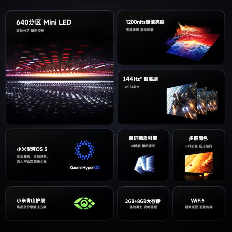 小米（MI）Redmi正品2026款55/75/85/100英寸新款4K超高清144Hz高刷全面屏智能wifi网络液晶投屏电视机 55英寸 平板 固定挂架或底座二选一不含安装