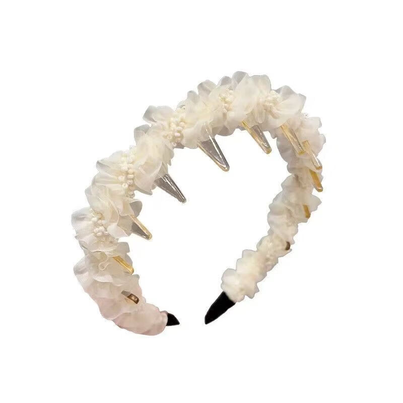 【厂家直供】珍珠蕾丝发箍新款甜美感珍珠发捆发饰洋气头饰女头箍 1 黑色