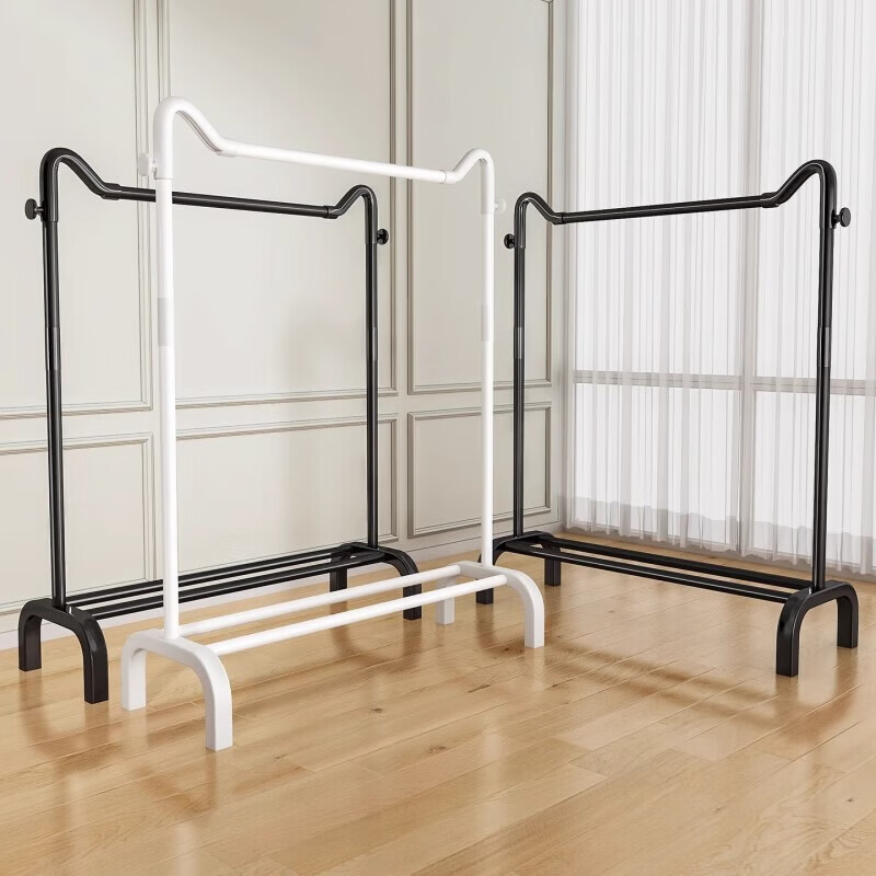 【好物优选】简易晾衣架落地室内家用阳台晒衣服的架子宿舍可移动 110cm单杆-2衣帽钩 白色