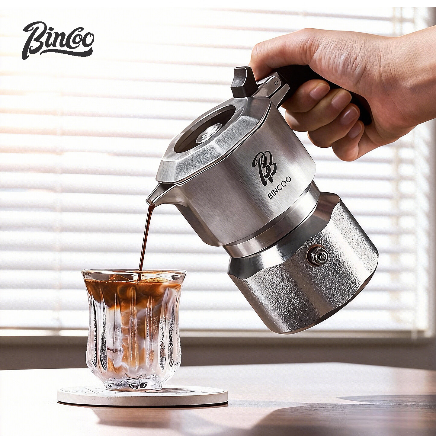 Bincoo三阀316不锈钢摩卡壶礼盒套装结婚生日送礼甄选 B款银色八件套【钢芯】-电陶炉版