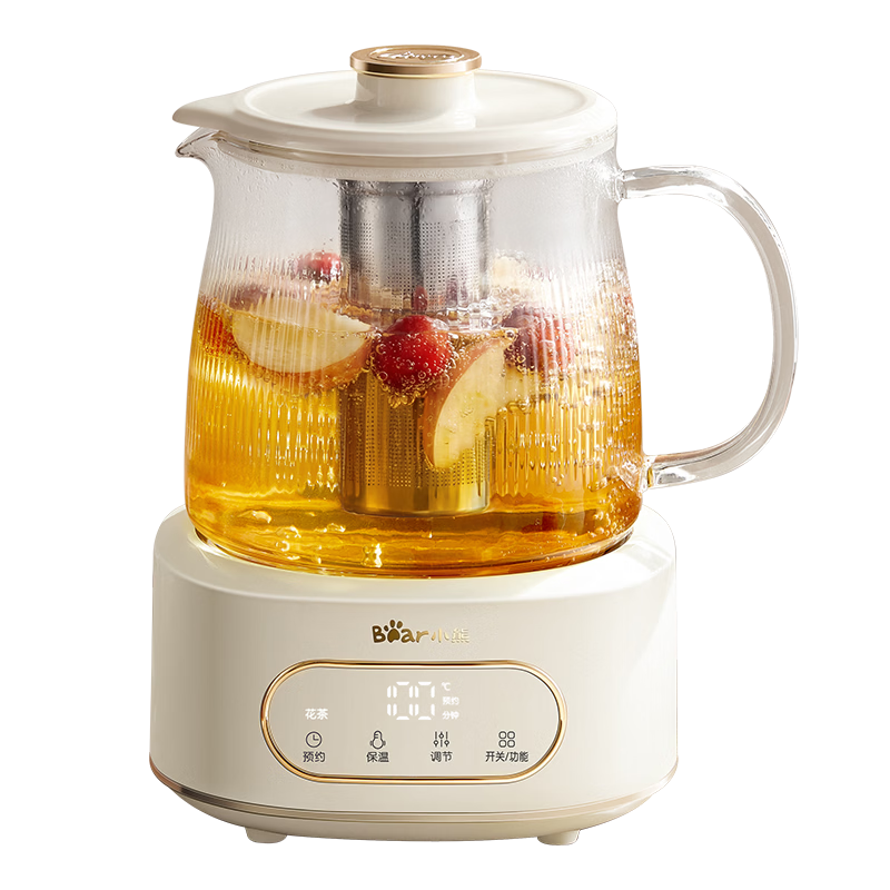 小熊（Bear）全玻璃养生壶 纯玻璃煮茶壶恒温壶 多功能炖煮花茶壶 1.5L YSH-H15L2