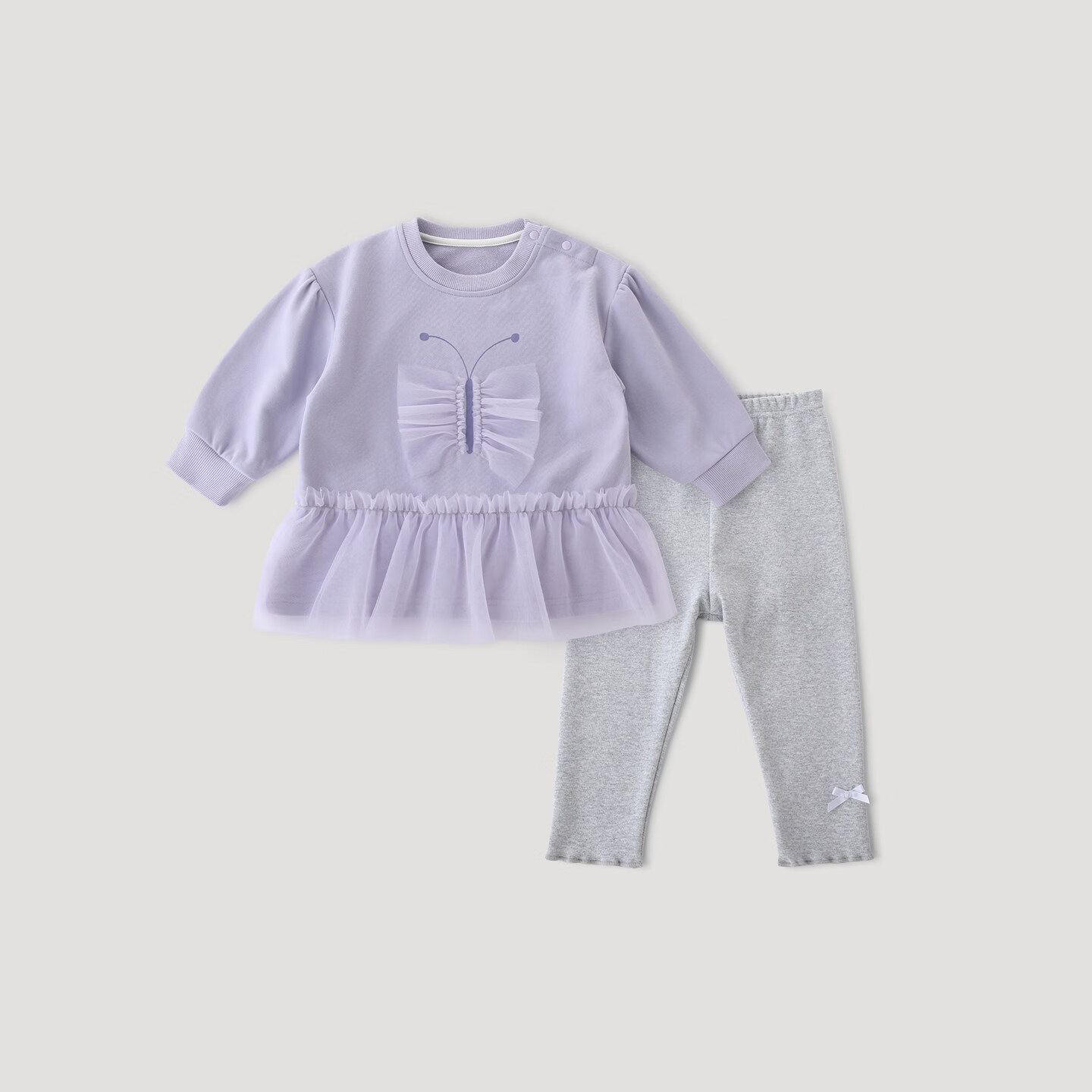 巴厘小猪女宝宝裙子套装春秋季儿童甜美分体衣服婴幼儿卫衣两件套女童春装 冰糖紫 90