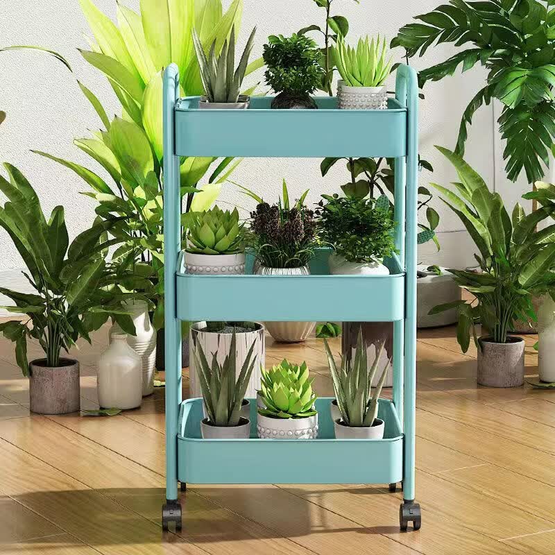 简友探置物架收纳铁艺小推车飘窗柜落地收纳架客厅沙发边几厨房置物架 黑色升级碳钢三层【两个万向轮+两个可刹车轮】