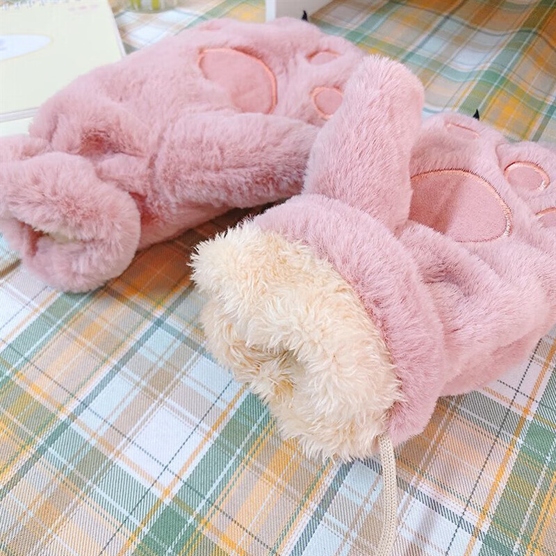【精选直发】卡通手套女冬天学生秋冬季保暖软妹可爱熊爪半指加厚 灰色-半指(加绒款) 均码
