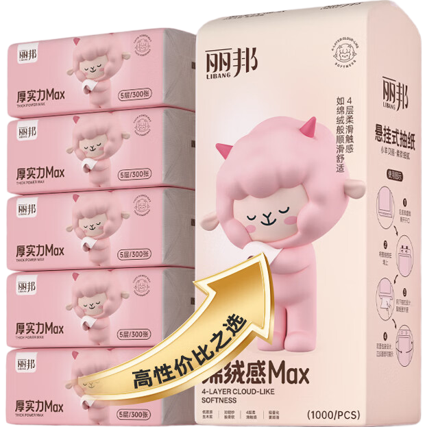 丽邦（Libang）悬挂抽纸挂抽取式纸巾家用大包整箱擦手纸生活用品   小羊贝丽   4层 1000张*10提
