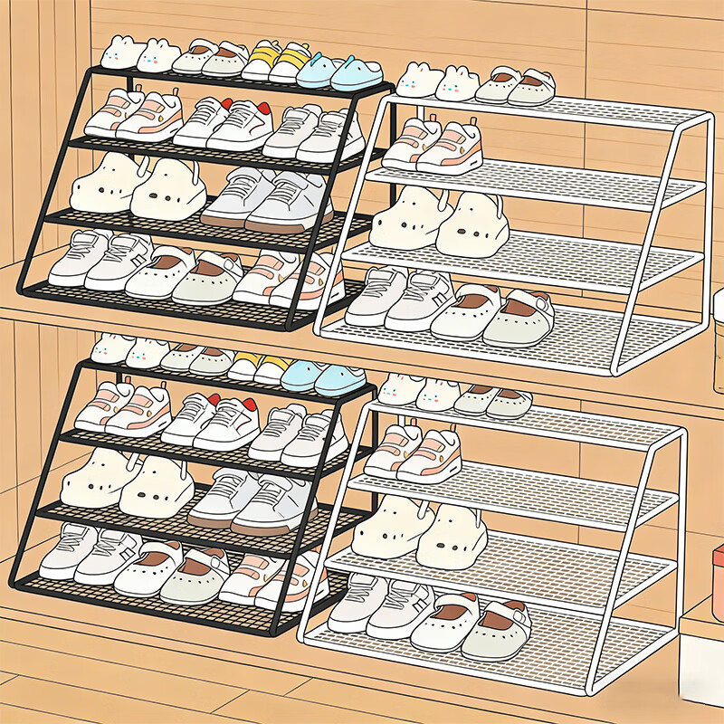 尔思家鞋架大容量多层鞋柜内置分层架免安装可伸缩置物架儿童简易鞋柜 黑色-四层