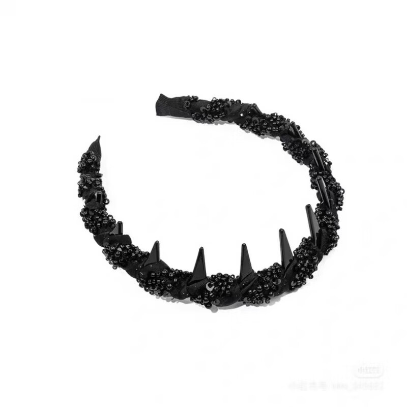 【厂家直供】小众新款手工串珠感轻奢波浪发箍专用颅顶头箍小香风 1 黑色绕珠发箍