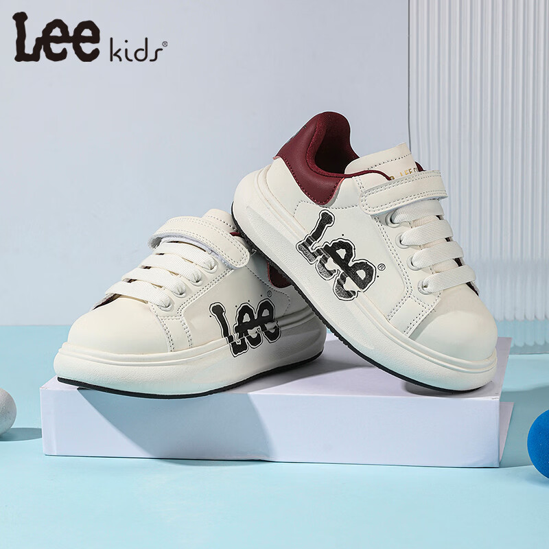 Lee童鞋春季新款儿童跑步鞋女童百搭休闲运动鞋小白板鞋男大童 米红 35 【建议脚长210mm】