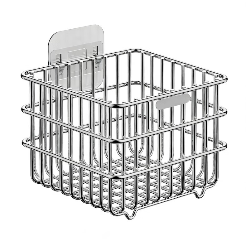 收纳筐置物筐沥水篮方形菜篮篮子收纳菜篮子收纳盒收纳篮果篮挂篮 不锈钢收纳篮-小号 11.5*11.5*10cm 1个