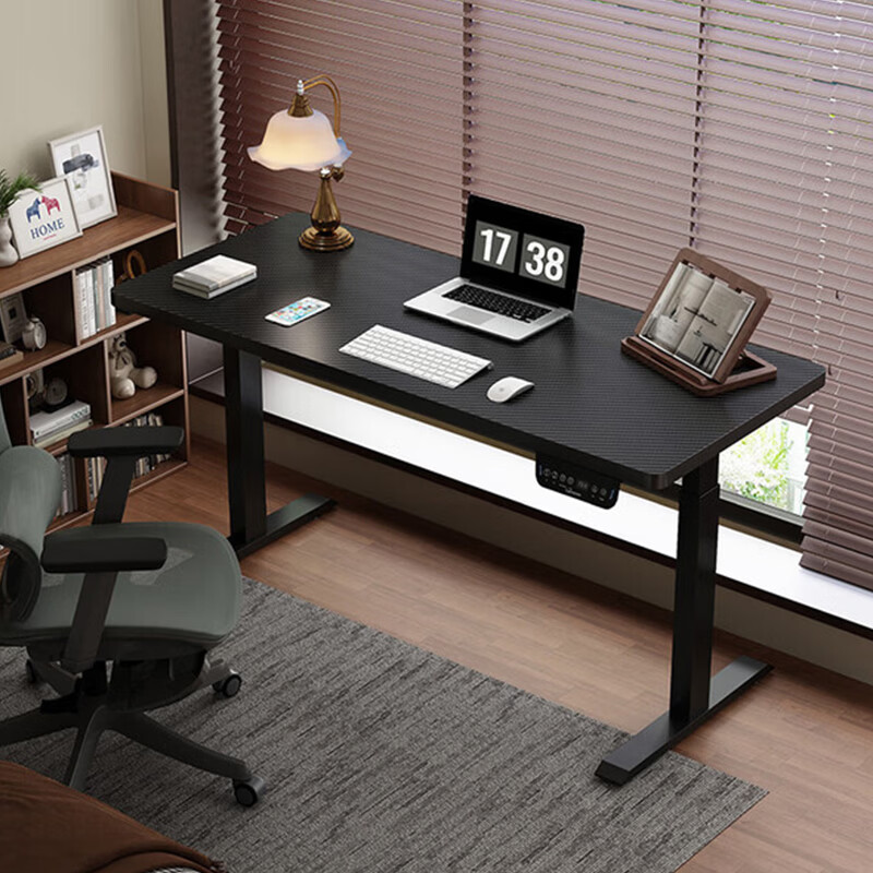 联想电动智能升降桌实木芯电脑桌站立办公家用学习书桌办公工作台桌子 【智能升降H2 承重120kg】双电机实木芯碳纤维黑-白架 160*70cm【25mm实木芯桌面 正装2节】