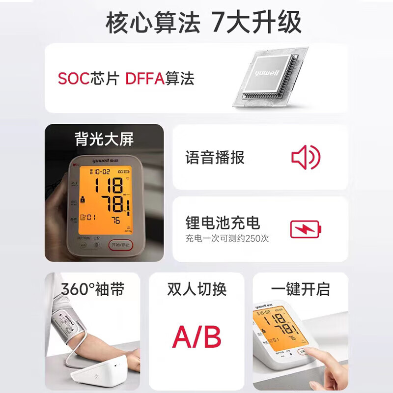 鱼跃电子血压计血压仪家用检测仪医用高精准血压测量仪测压仪 [经典语音款]   语音指导  YE680CR