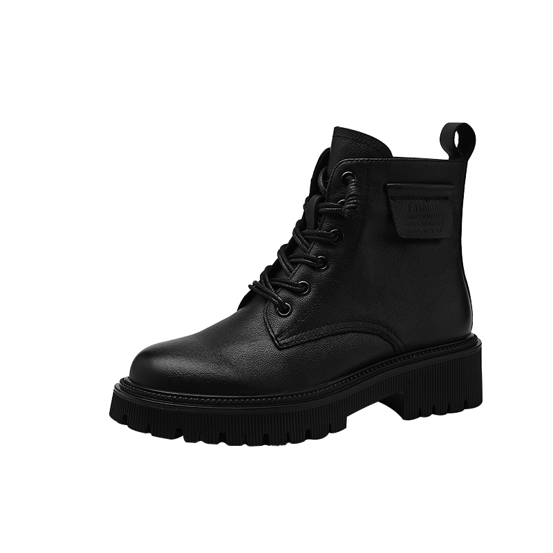 達(dá)芙妮女士馬丁靴牛皮英倫風(fēng)洋氣小短靴冬季加絨皮靴雪地棉鞋子