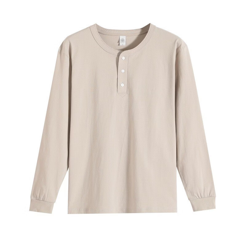 提领新疆棉 250g美式重磅亨利领 长袖t恤男秋冬厚实宽松白色亨利衫 海鸥灰 4XL 210-240斤