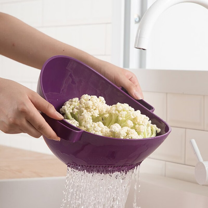 茶花【厂家直供】双立筛厨房洗菜篮塑料沥水篮加厚洗水果盆A35002 绿色