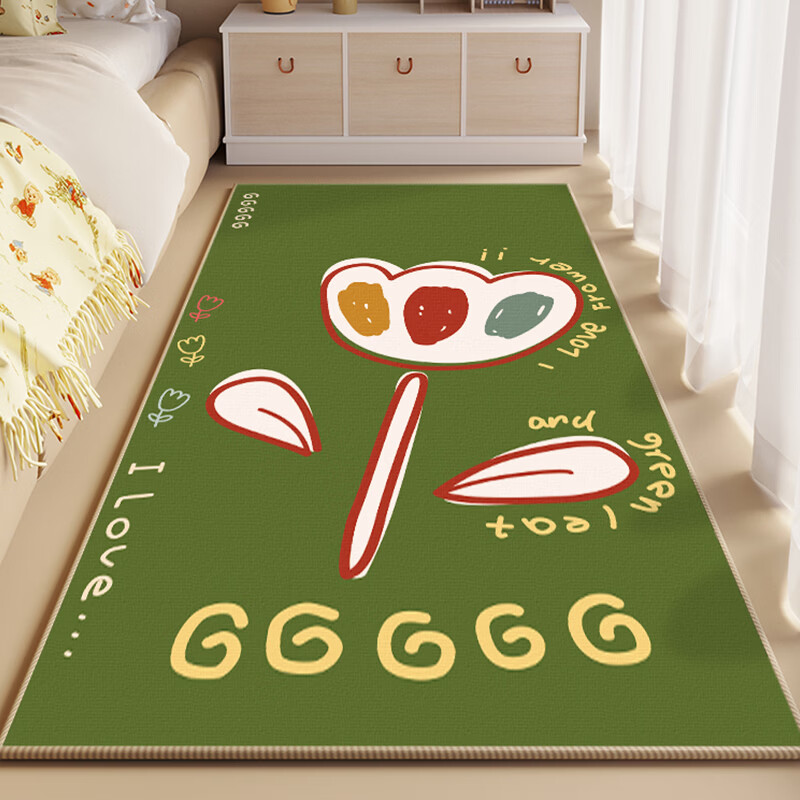 KAYE卧室床边毯儿童房间客厅卧室阳台飘窗榻榻米床前床下地垫子可定制 SJR-K红色發胡了 60X160cm