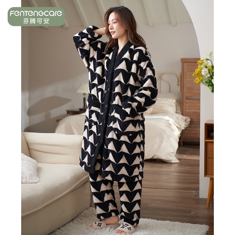 芬腾可安(FENTENGCARE)情侣睡衣秋冬款珊瑚绒冬季女法兰绒加绒加厚 M919 L