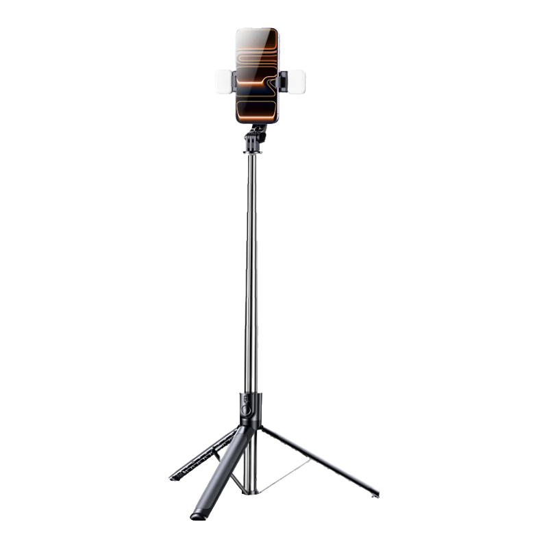 領(lǐng)臣自拍桿三腳架手機支架落地自拍神器360度旋轉(zhuǎn)防抖藍牙遙控便攜式旅游直播支架桌面拍攝桿 雙燈款