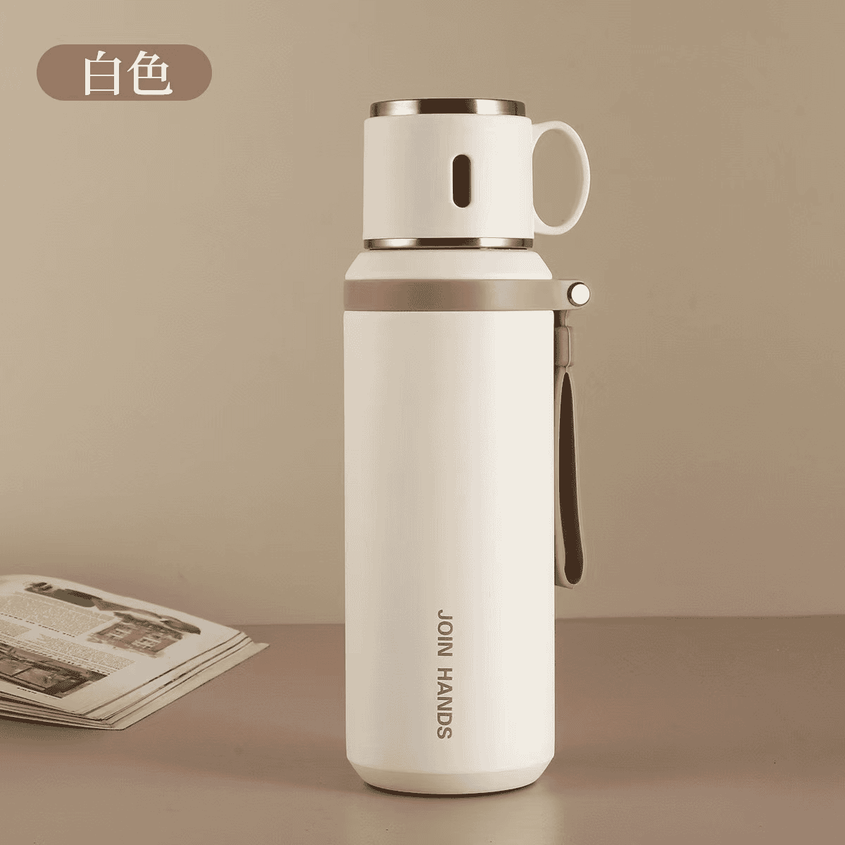 316不锈钢保温杯钢盖简约茶杯保温杯杯子女士高颜值便携水杯男款 白色-800ml