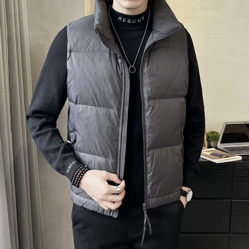 波司登冰洁2025冬季款短款立领羽绒马夹潮男纯色轻薄保暖外套马甲 灰色 2XL(125-145斤)