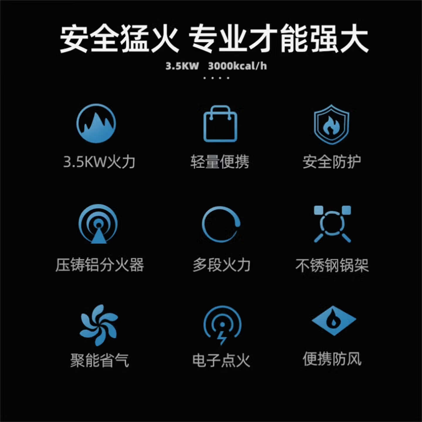 劲舟卡式炉户外餐馆火锅店通用便携式野外炉具炊具卡磁瓦斯炉燃气罐炉 蓝色送手提箱-3500W超猛火力防爆防风