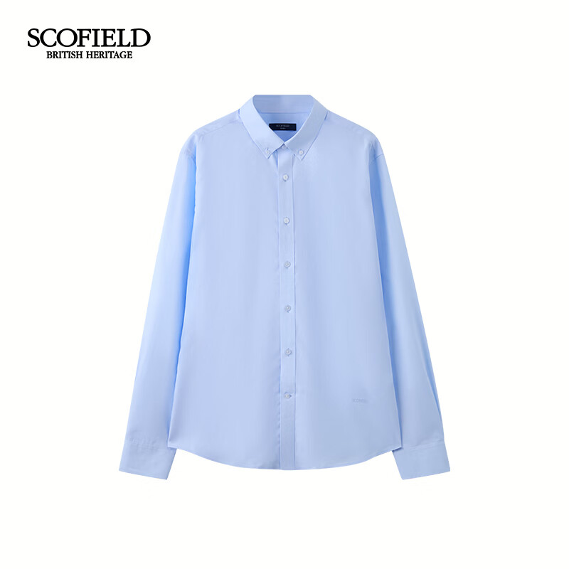 Scofield男装26年夏季新款翻领休闲舒适100%棉长袖蓝色通勤衬衫 浅蓝色 L (175)