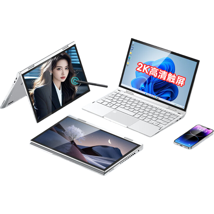 toposh【360度觸屏折疊】2026新款迷你筆記本電腦11英寸平板二合一商務(wù)辦公輕薄本便攜式掌上電腦游戲本 銀白色【360度翻轉(zhuǎn)+2K高清屏+指紋解鎖】 128G固態(tài)硬盤 12G運(yùn)行內(nèi)存+DDR5極速內(nèi)存