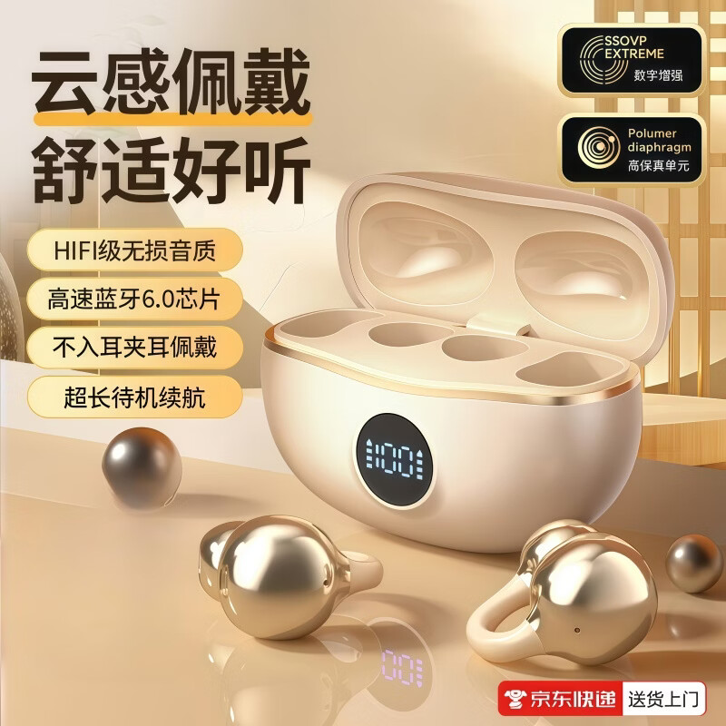 柏林之声蓝牙耳机无线耳夹式超长续航运动降噪跑步高音质无线耳机传导高音质运动跑步降噪D151 铂金肤【跑步运动不漏音丨记忆硅胶】
