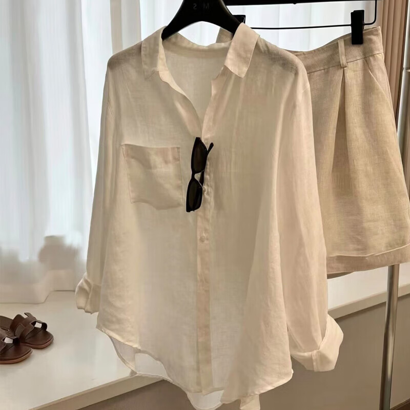 自留推荐 仙女驾到 亚麻白色衬衫女夏季薄款宽松显瘦防晒上衣 白色 S