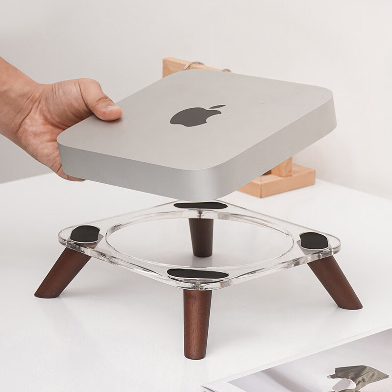 圆佑堂适用于苹果Mac mini支架亚克力桌面增高底座 M4/M4Pro 迷你电脑主机支撑架支架实木托架配件增高 【亚克力+胡桃实木脚】 【适用Mac mini/M4/M4Pro】