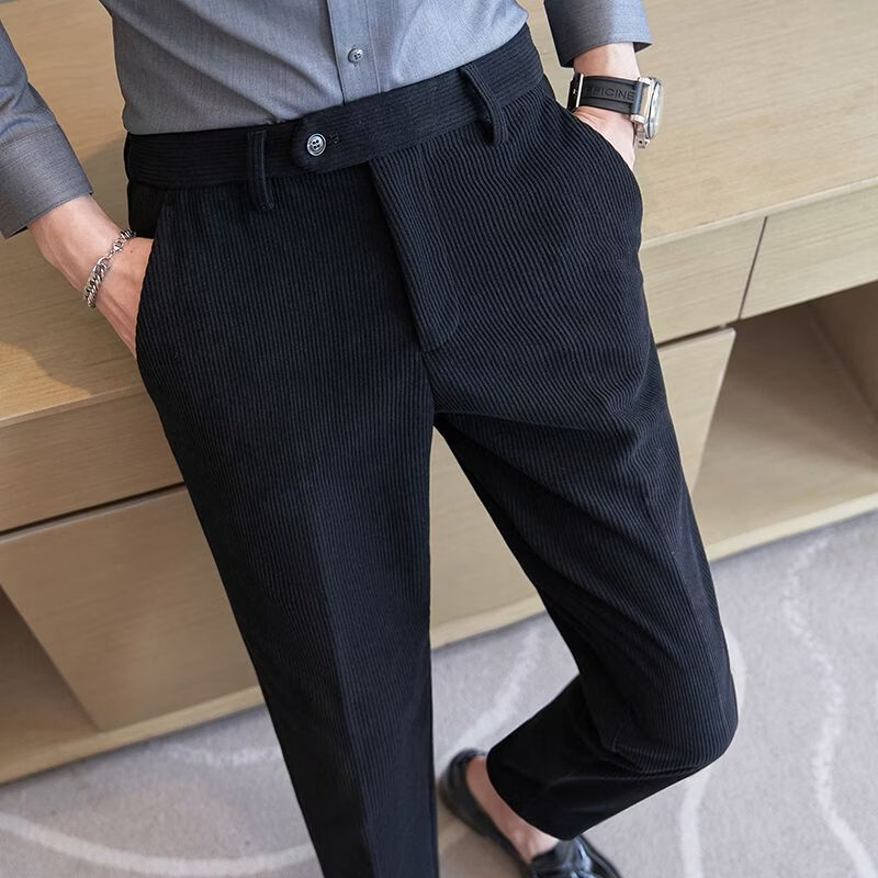 灯芯绒西裤男秋冬加绒新款高级感男裤商务修身直筒休闲西装裤子 卡其色[加绒] 36（2.8尺） 均码