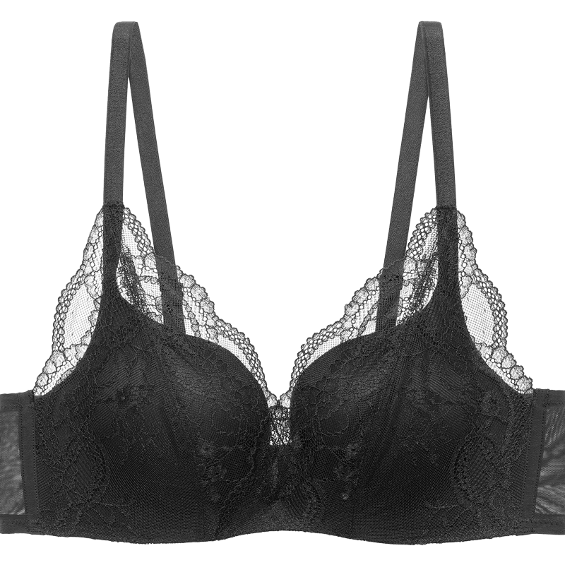 安莉芳（Embry Form）【花园蕾丝舒挺杯】小胸聚拢无钢圈内衣显大文胸 黑色BLK 75B