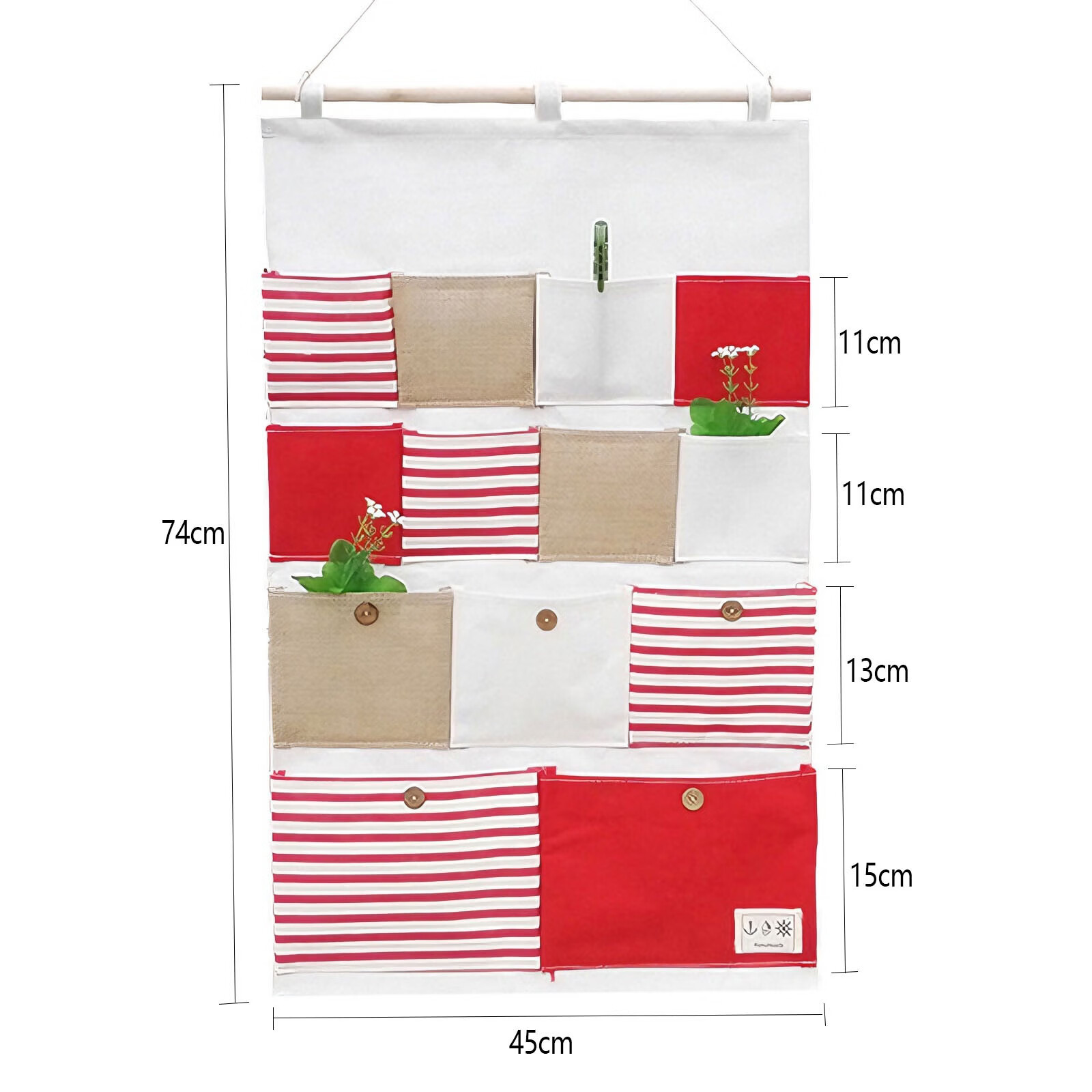 居家布艺多层收纳袋宿舍门后床头墙挂式储物袋学生寝室衣柜壁挂袋 拼红大三兜