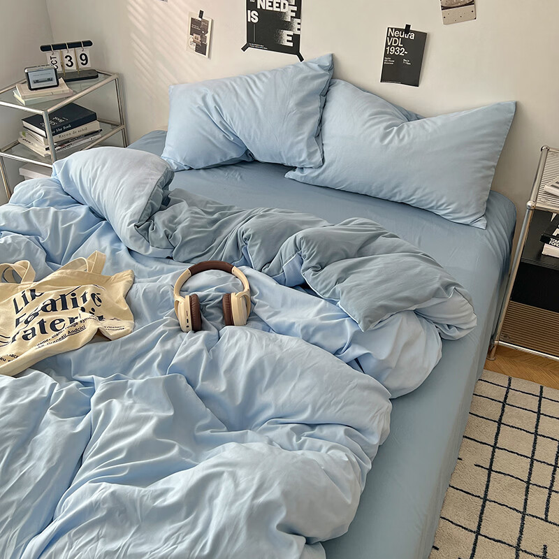 10A抗菌四件套学生宿舍三件套床单被套小清新套件 远天蓝 床单款 床四件套(被套200*230cm)