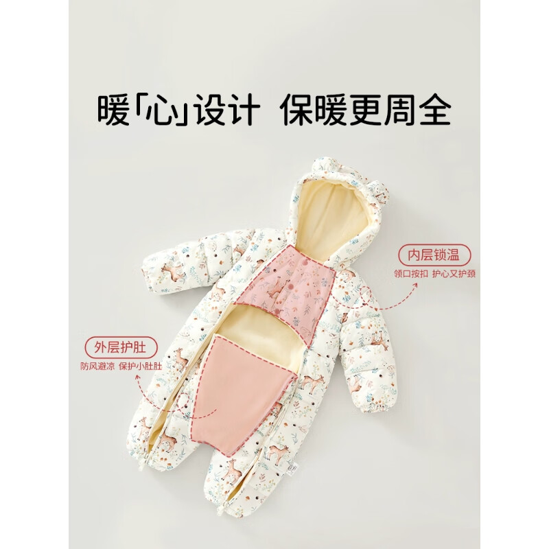 欧孕婴儿棉服宝宝秋冬衣服保暖外出服加厚连体衣夹棉冬装哈衣爬服 萌小鹿 80cm (推荐身高65-75)