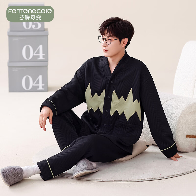 芬腾可安（FENTENGCARE）【N】空气棉夹层孕妇可穿睡衣女士秋冬季新款开衫长袖简约家居服 M42066夹层男 3XL