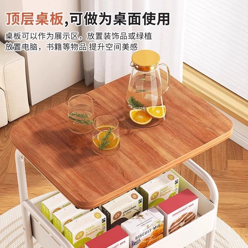 简友探小推车床头柜可移动边几零食收纳置物架家用落地床边茶几桌子客厅 经典黑 三层碳钢加粗加厚【送万向轮】
