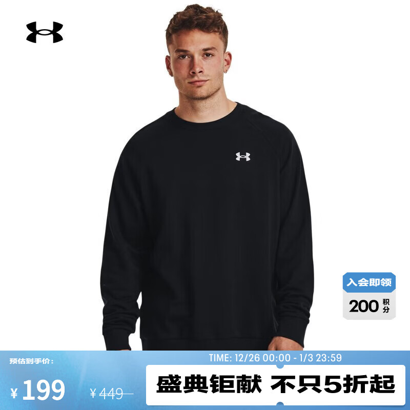 UNDER ARMOURUA秋冬Rival男子圆领运动休闲卫衣1382295 黑色001 L