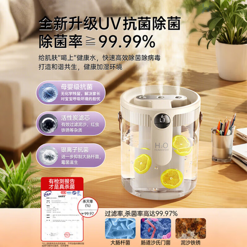 DIKTT德国桌面加湿器空气净化器负离子净化加湿一体办公室宿舍无线便携鼻炎加湿器家用卧室静音大雾量 升级三喷充插两用【紫色】+送棉棒 200mL/h
