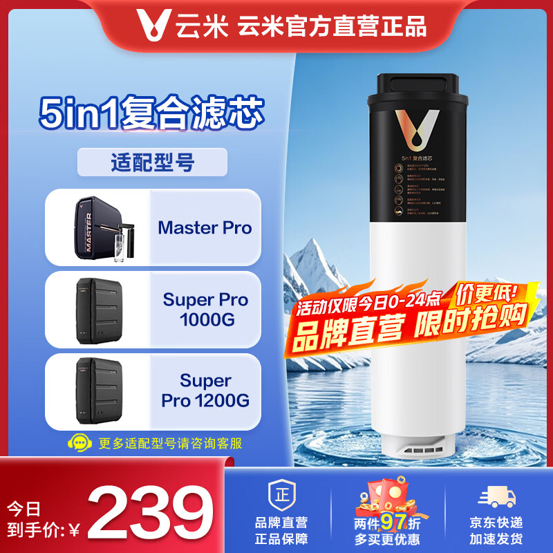 云米（VIOMI）云米净水器 适配Supe1000G，1200G，Superpro1200G系列复合RO滤芯200G、400G、800G反渗透滤芯 5IN1复合滤芯