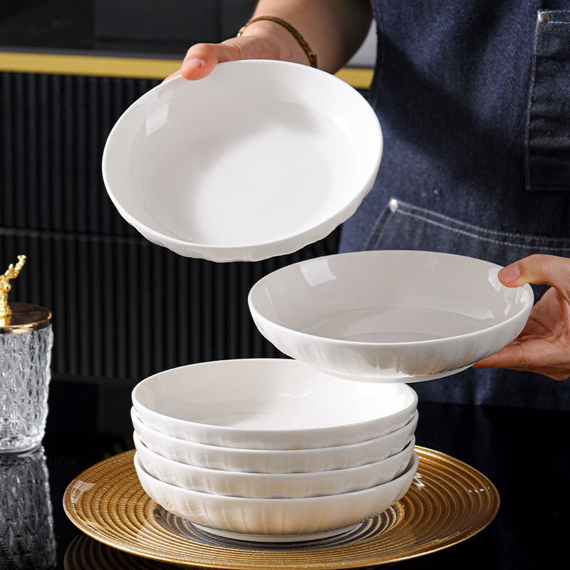 几句纯白色浮雕金盏花釉下彩系列陶瓷餐具套装家用饭碗菜盘高温陶瓷 纯白瓷浮雕金盏花 16件套 （竹筷子）