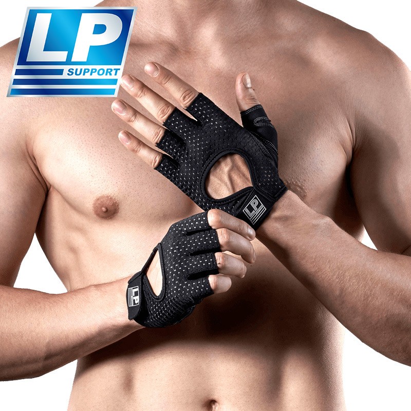 LP健身手套抗磨减震器械训练单杠哑铃透气半指防滑护掌运动手套9202 黑色 S