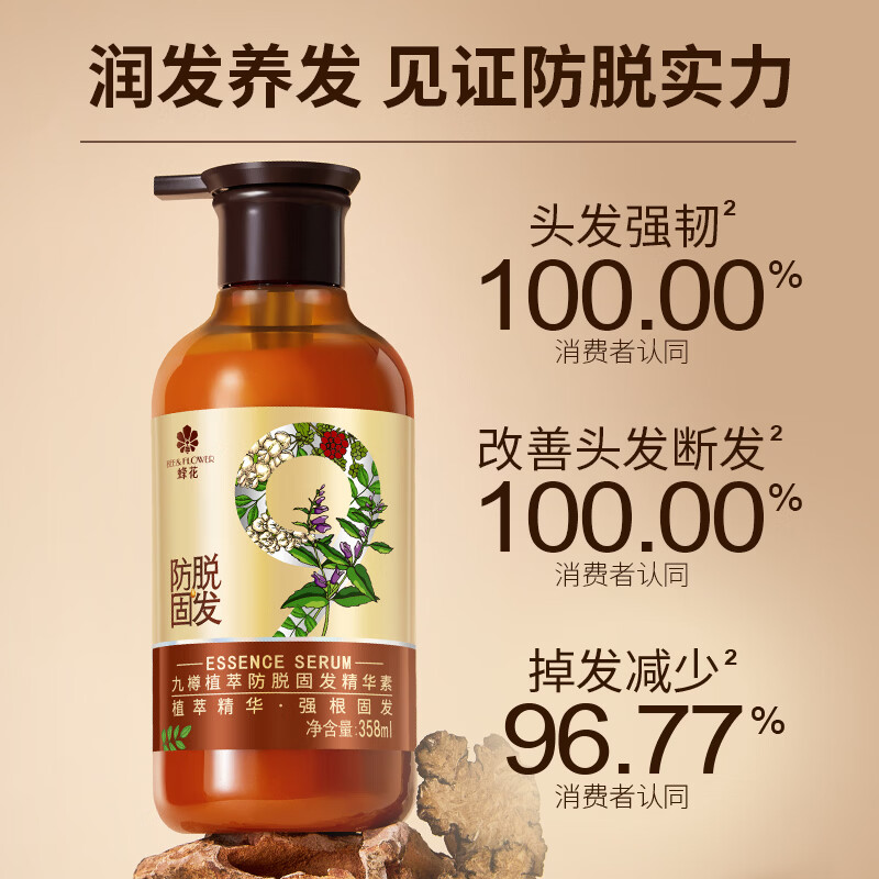 九樽植萃防脱固发精华素蜂花护发素强根固发修护毛鳞片改善断发分叉丝滑 蜂花九樽植萃防脱固发精华素 358ml*1瓶