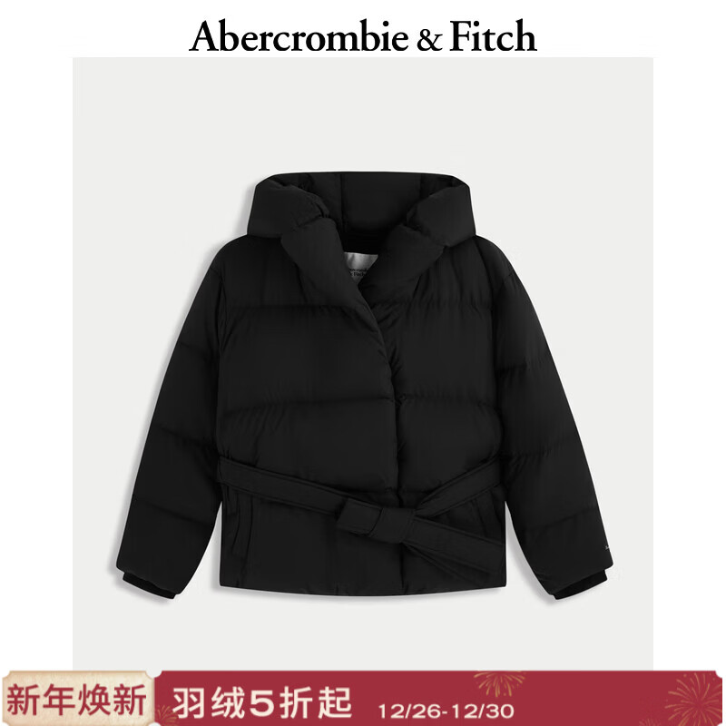 Abercrombie &amp; Fitch抗风抗水加厚保暖系带连帽羽绒服外套25秋冬新款女装144-5239 黑色 XS (160/84A)