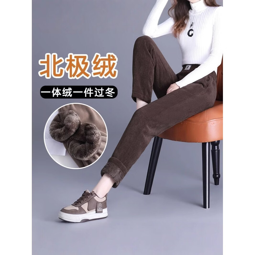 WAMLBN秋冬新加厚妈妈裤高腰弹力休闲裤宽松显瘦直筒裤女长裤加绒 黑色【加绒加厚】 3XL 【115-130斤】