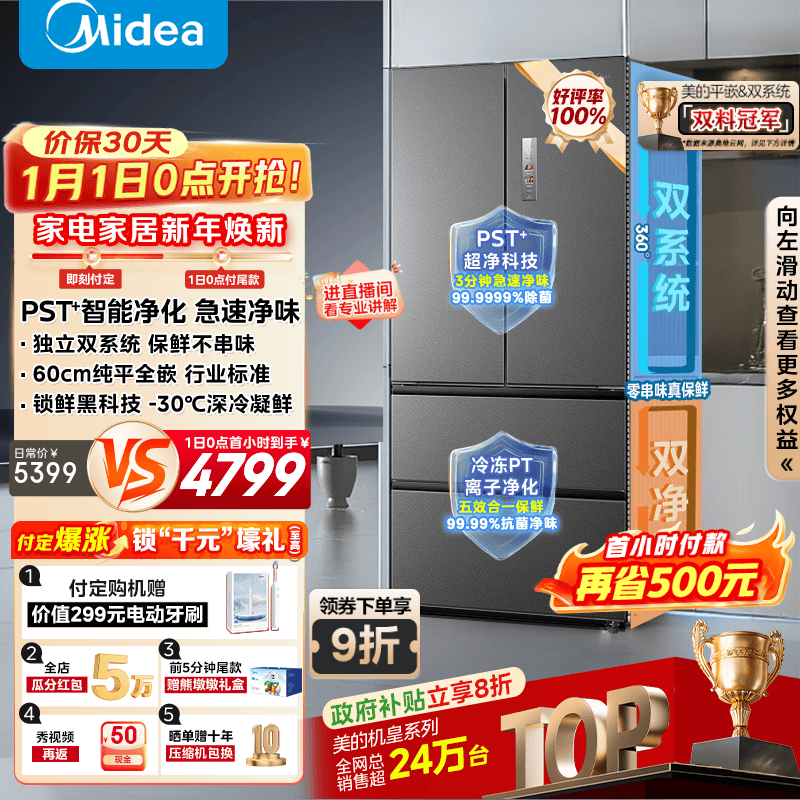 Midea/���� M60ϵ��520�� ��ʽ���� ���� BCD-520WUFPZM(E)  4172.9Ԫ