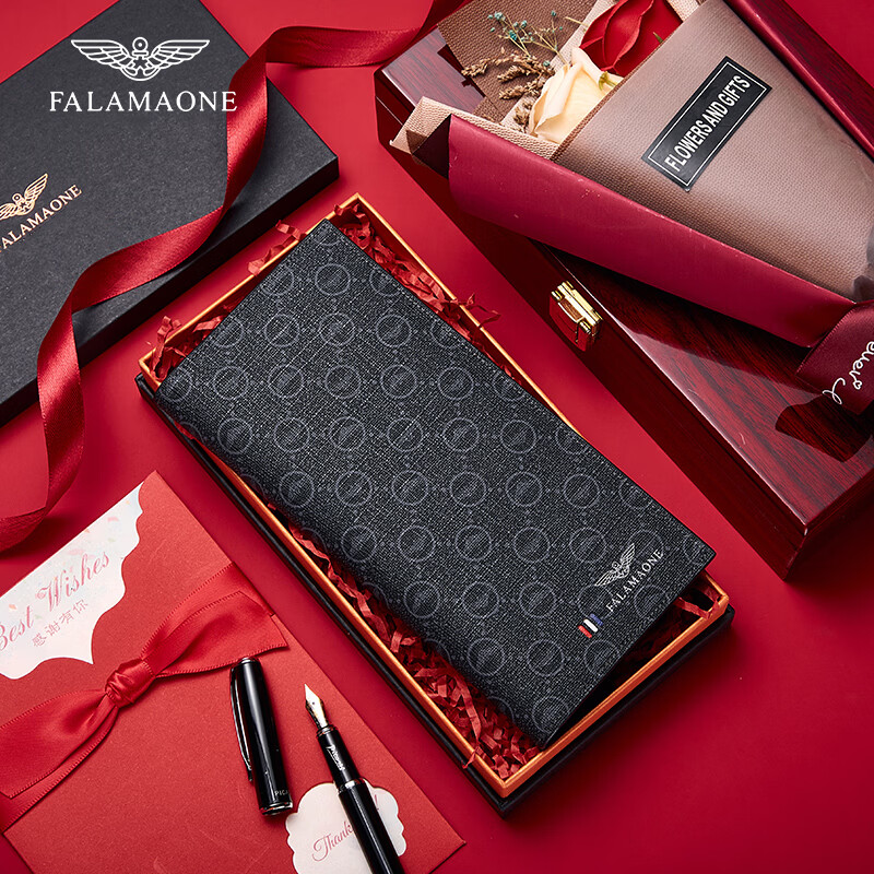 FALAMAONE轻奢男士钱包长款礼盒父亲节礼物送爸爸送男友老公 长款【高档实木礼盒】
