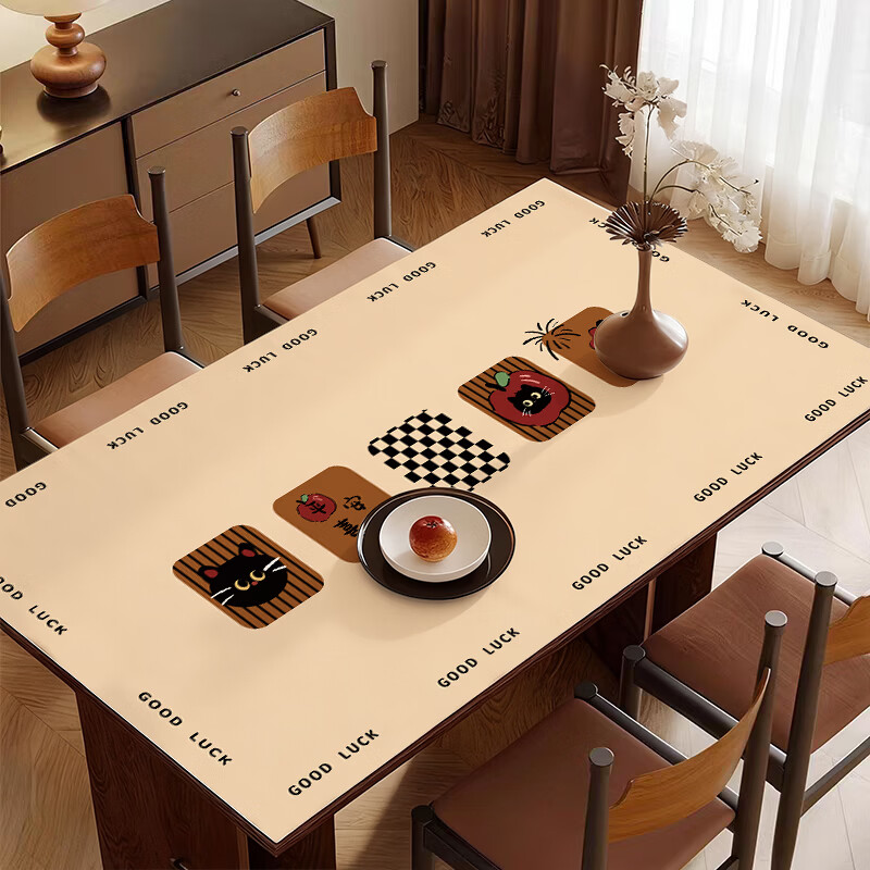 无印良品【加厚防烫】餐桌垫高级轻奢感防水防油免洗桌布茶几桌面保护垫 3.5mm加厚款-古趣喵纹【隔热防烫】 60*60cm【加厚款超防烫】