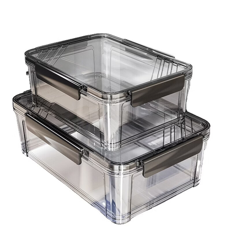 洋臣保鲜盒冰箱专用收纳盒冷冻食物冷藏密封长方形大容量整理盒 颜色随机2个装【约1100ML】